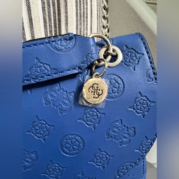 GUESS NWOT Blue Peony Debossed Logo Crossbody Shoulder Bag - Picture 13 of 14